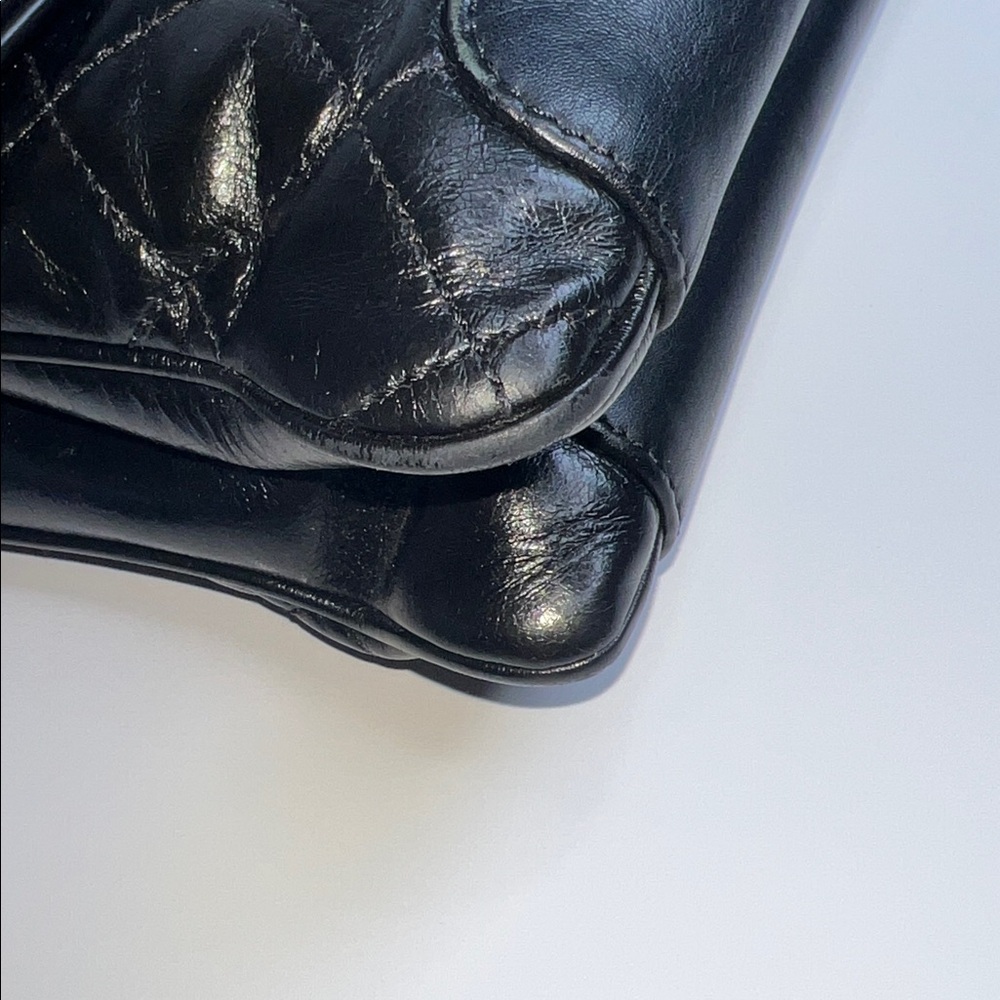 ❤️NWT CHANEL CC FLAP BAG IN BLACK AGED CALFSKIN LEATHER W/ RUTHENIUM HARDWARE - Picture 10 of 17